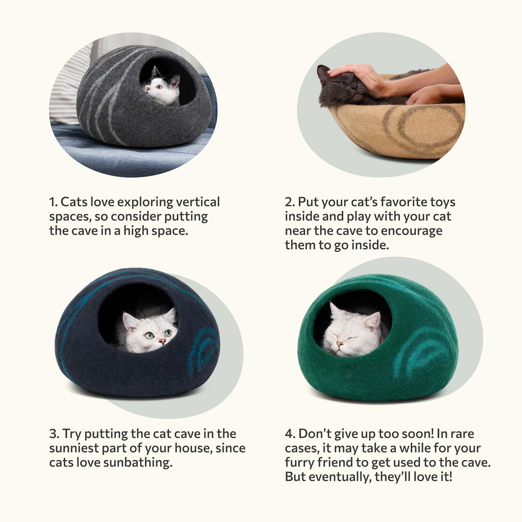 MEOWFIA Cat Cave - Merino Wool Bed for Indoor Cats (Beige, Medium)