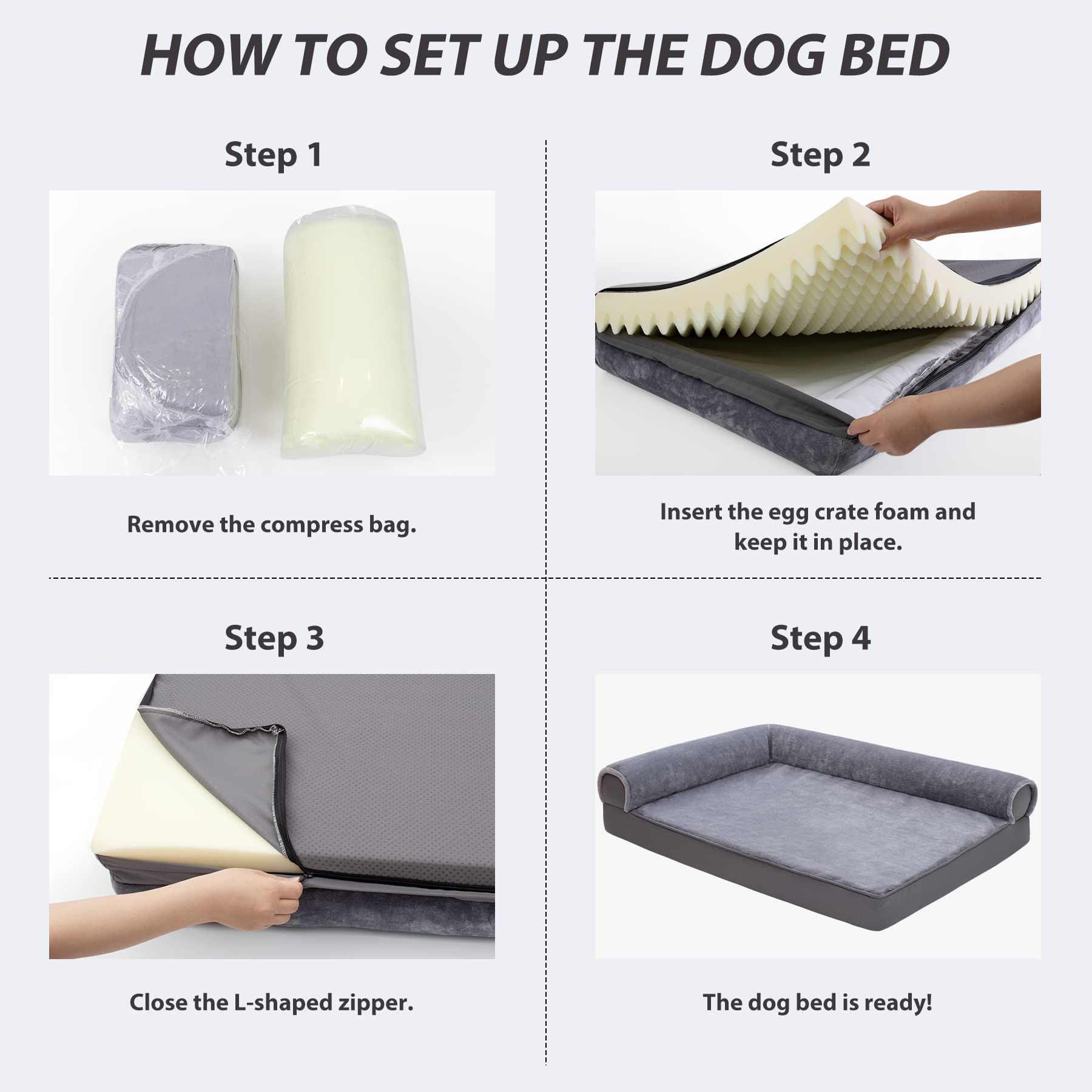 KSIIA Orthopedic Dog Bed - Waterproof Dog Couch Bed with Egg Crate Foam & Nonskid Bottom, 30 x 20 Inch, Gray