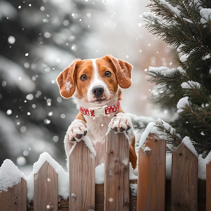 Babole Pet Christmas Dog Collar - Cute Red Snowman Christmas Puppy Collar with Safety Buckle, Soft Adjustable Holiday Dog Collars for Small Medium Large Dogs XL