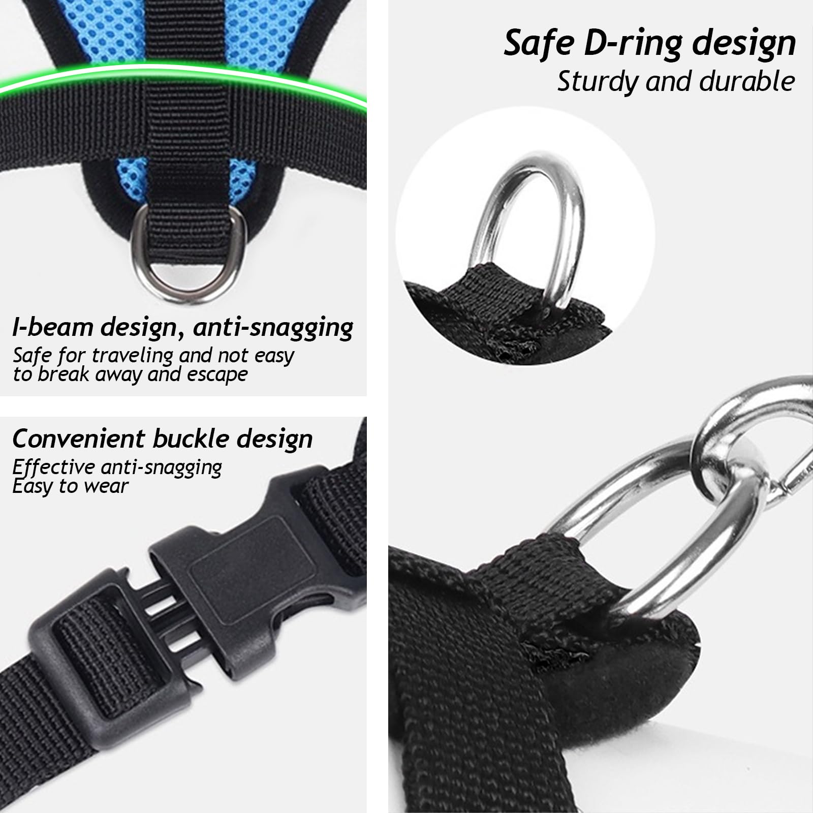 shudyear Summer cat Chest Harness and Leash, Anti-Escape Adjustable Soft mesh cat Leash and Chest Harness Set for All Types of Cats cat Vests(Size XL, Sky Blue)
