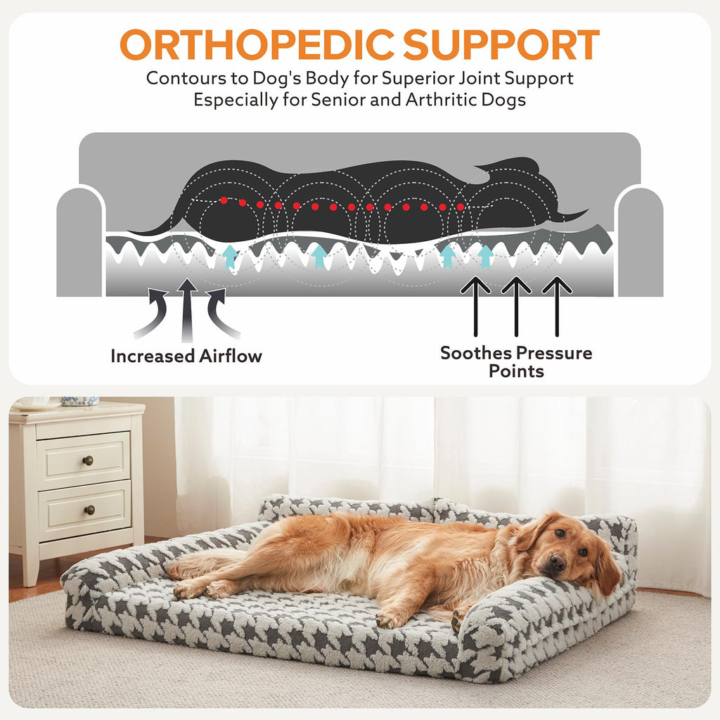Orthopedic Dog Beds for Medium Dogs Washable, Detachable Side Bolster and Pillow, Medium Dog Sofa with Memory Foam, with Removable Cover and Non-Slip Bottom, Grey
