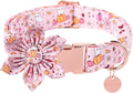 UP URARA PUP Halloween Dog Collar With Flower, Pink Puppy Collar With Adjustable Metal Buckle, Fancy Bowtie Gift for Girl Boy Dog, L