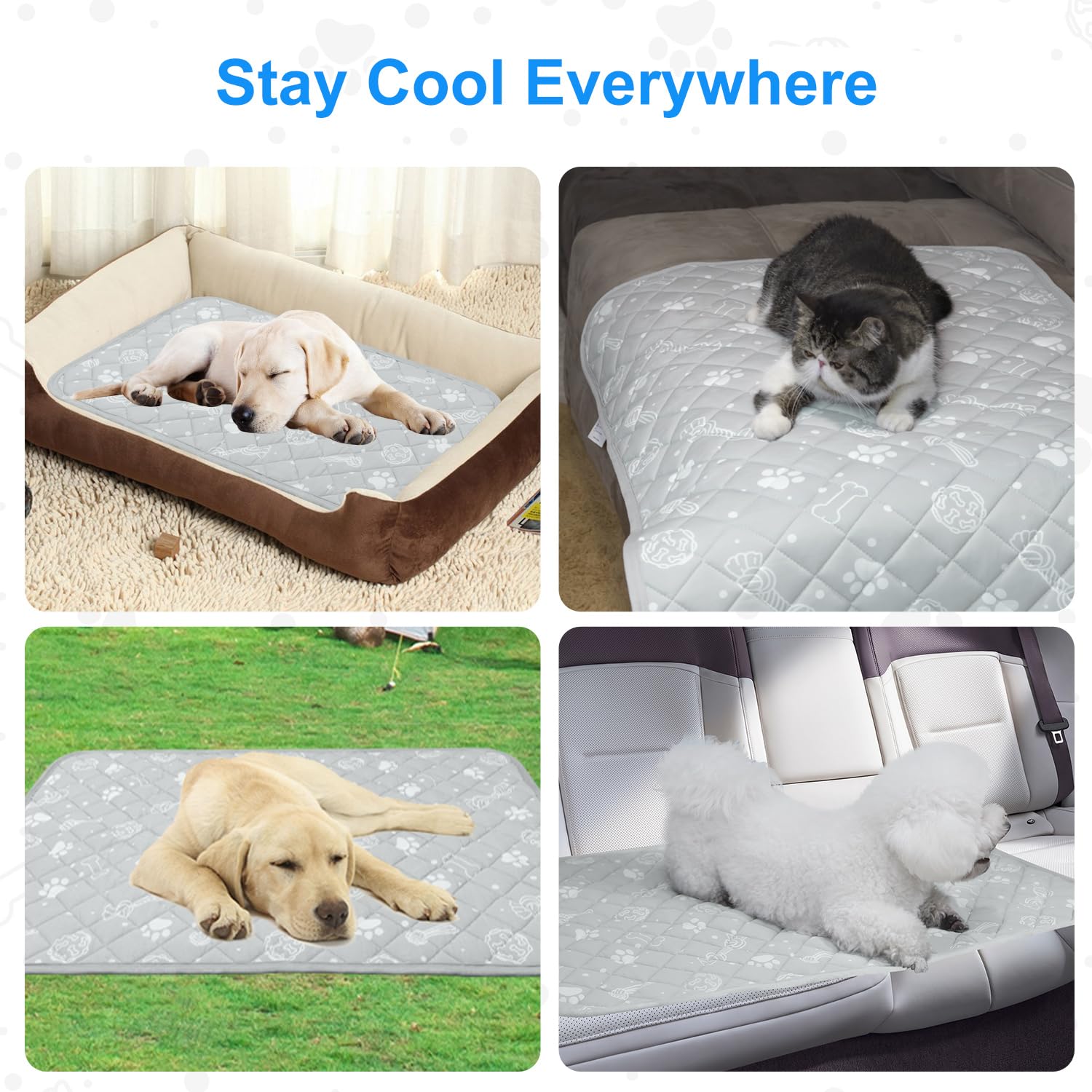 MH MYLUNE HOME Dog/Cat Cooling Mat, Cool-Chill Cooling Fiber & Endothermic Color Changing Pet Mat, 20'x30', Foldable & Washable, Non-Toxic Summer Pet Blanket, Light Gray