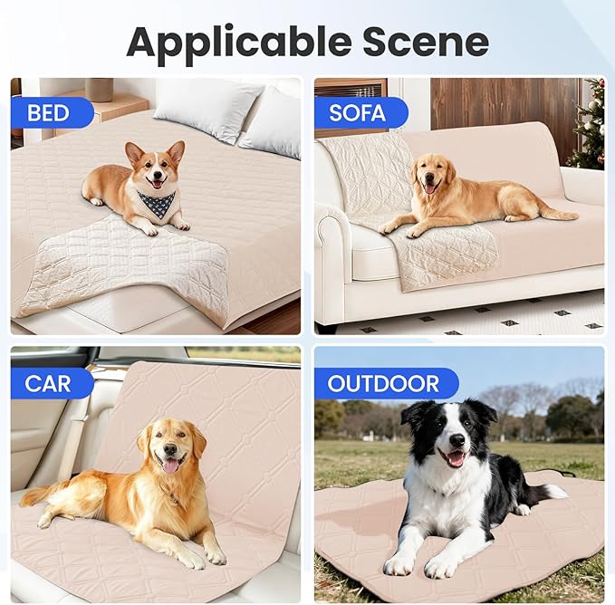 Waterproof Dog Blanket, Non-Slip Soft Pet Bed Cover, Couch Cover for Dogs Washable, Protects Sofa, Furniture, Crate, Car, Tear Resistant Leakproof Pet Blanket (40x50 Inch, Beige)