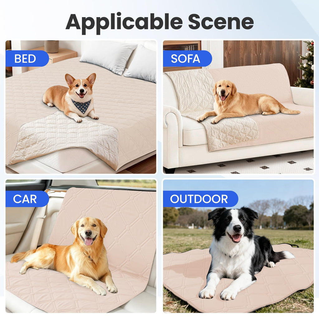 CYCMACO Waterproof Dog Blanket, Non-Slip Soft Pet Bed Cover, Couch Cover for Dogs Washable, Protects Sofa, Furniture, Crate, Car, Tear Resistant Leakproof Pet Blanket (52x82 Inch, Beige)