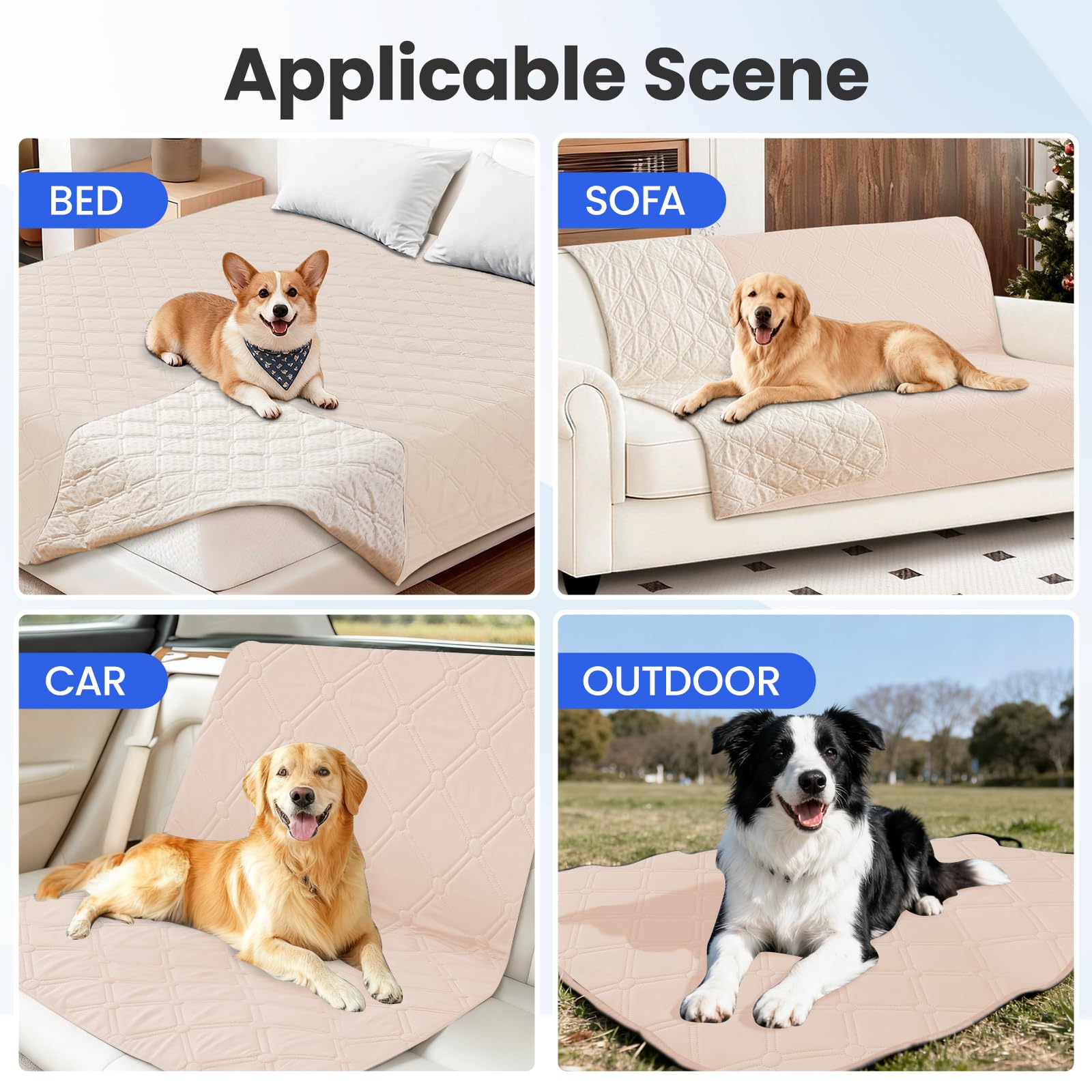 CYCMACO Waterproof Dog Blanket, Non-Slip Soft Pet Bed Cover, Couch Cover for Dogs Washable, Protects Sofa, Furniture, Crate, Car, Tear Resistant Leakproof Pet Blanket (52x82 Inch, Beige)