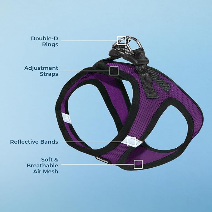 Best Pet Supplies - All Weather Mesh/Plush, Reflective, No Pull Harness for Small, Medium Dogs, Cats - Secure with Hook & Loop Fastener, Buckle, Double D-Rings - Purple/Black Trim, XS