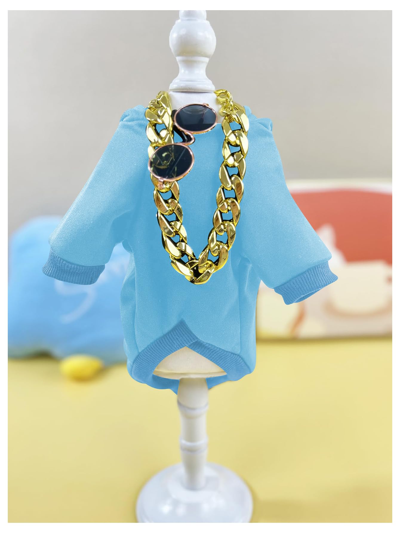 QWINEE 3Pcs Dog Hoodie Cat Apparel Dog Custume Set with Necklace and Sunglasses Pet Clothes for Puppy Small Medium Dogs Cats Light Blue XX-Small