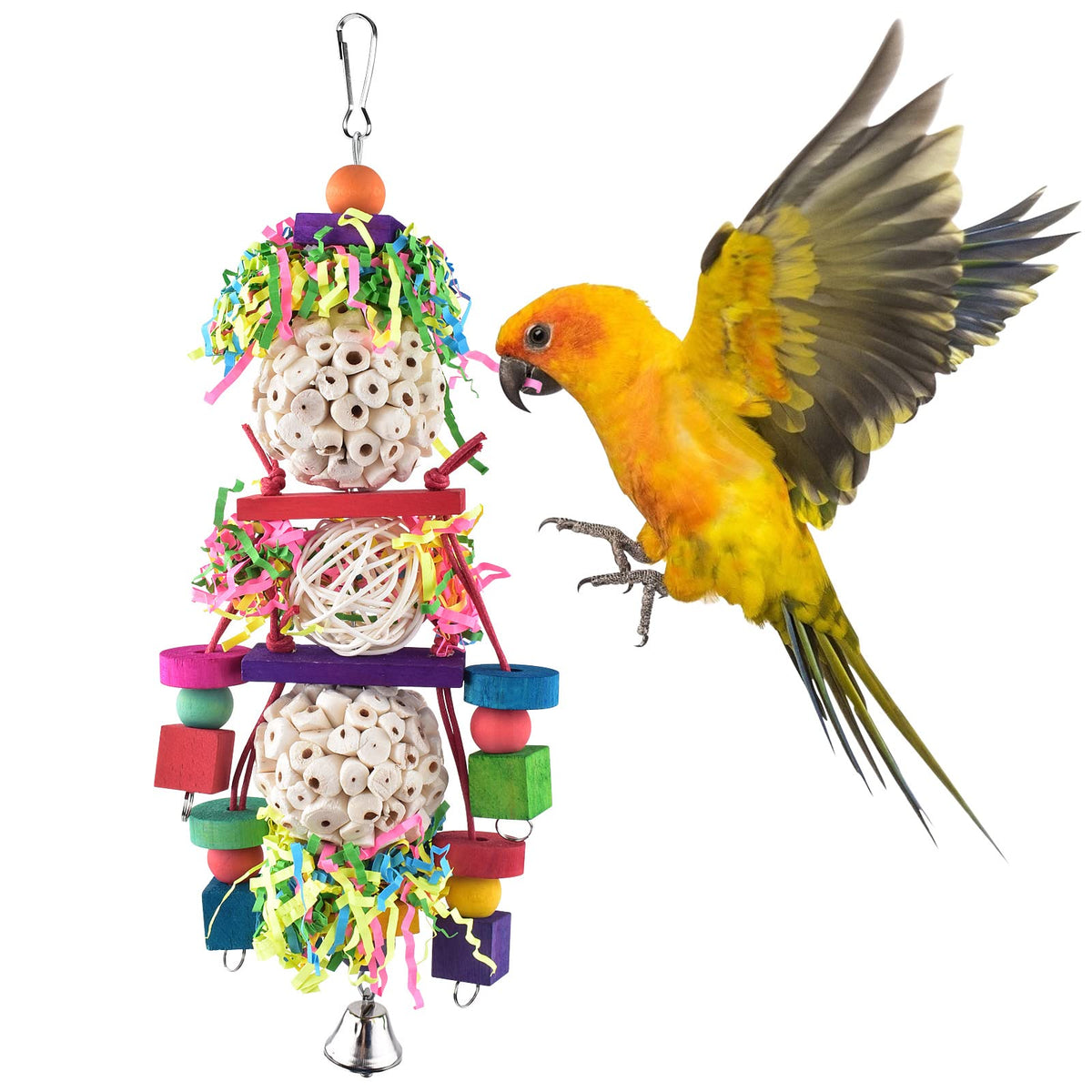 Bissap 2PCS Bird Parrot Foraging Shredder Hanging Toys Sola Balls Sepak Takraw with Pacifier for Small Parrots Parakeets Conures Cockatiels Love Birds Cage Toy