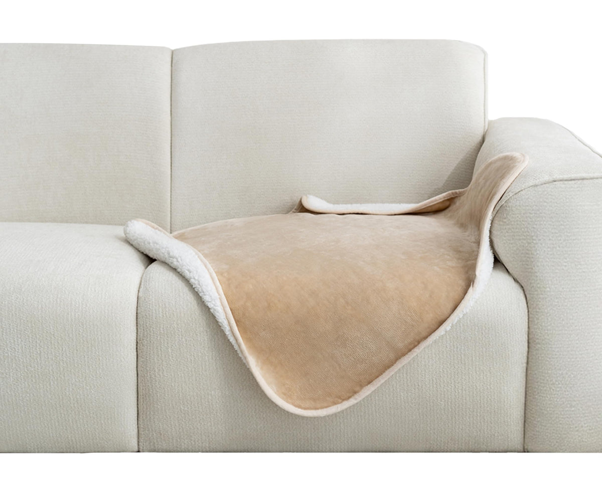 gogobunny Waterproof Bed Blanket, Reversible Sherpa Fleece Throw Blanket for Dog Puppy Cat, Furniture Cover Protects Bed Couch Sofa from Liquid Pee and Pet Fur (Cream, 90x108 inches)