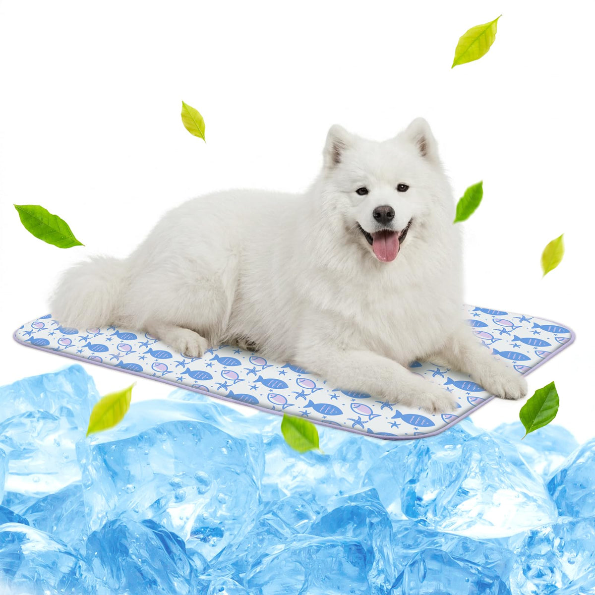 NWK Pet Cooling Mat Q-Max>0.345 Fabric for Dogs & Cats (Purple Fish, Large)