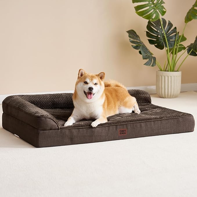 EHEYCIGA Memory Foam Dog Bed Large Size Dogs, Orthopedic Dog Bed Large with Washable Removable Cover, Waterproof Pet Sofa Couch with Nonskid Bottom, 36x27x6, Brown