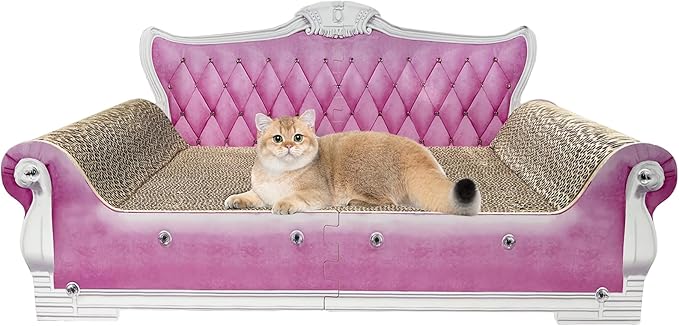 INRLKIT Luxury Cardboard Cat Scratcher Sofa Bed, Couch Shaped Scratching Board with Catnip, Scratcher for Indoor Cats, Large Pink