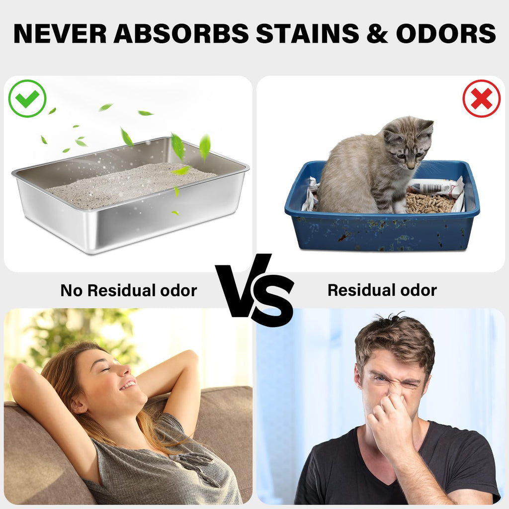 FUTAM Stainless Steel Litter Box 2 Pack, XLarge Metal Litter Box