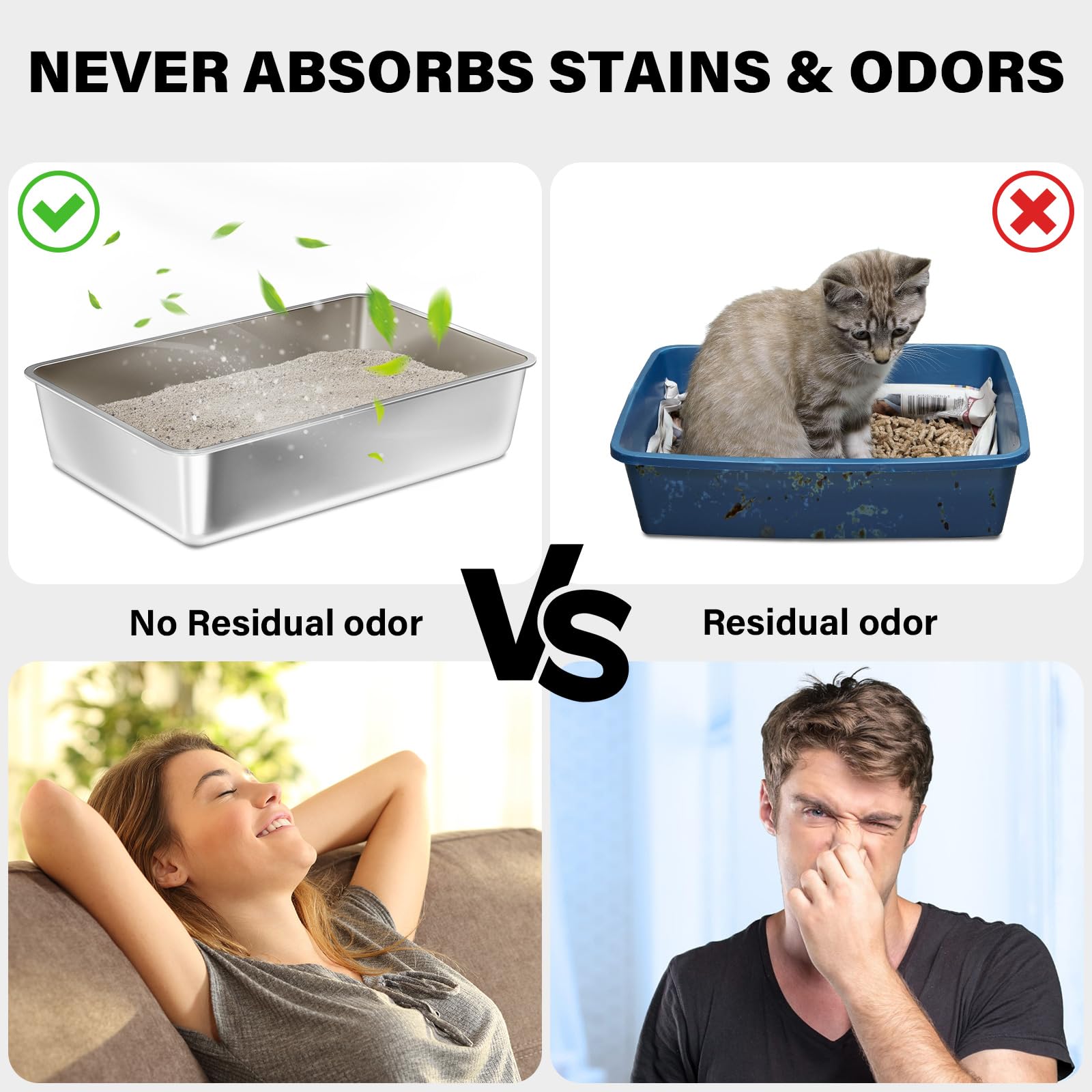 FUTAM Stainless Steel Litter Box 2 Pack, XLarge Metal Litter Box