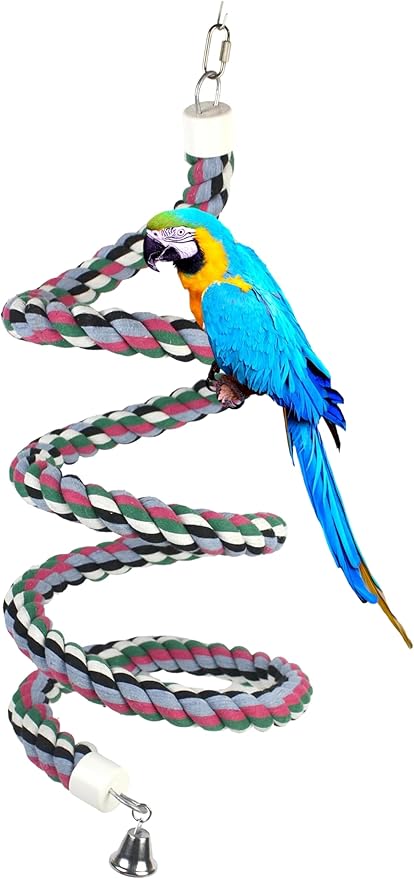 2Pcs 63'' Bird Rope Perches Birdcage Swing Toys 100% Cotton Natural Bird Perch Peck/Chewing with Bell Climbing Standing Bungee Parrot Toys for Small to Regular Size Parrot Cockatiel Birds