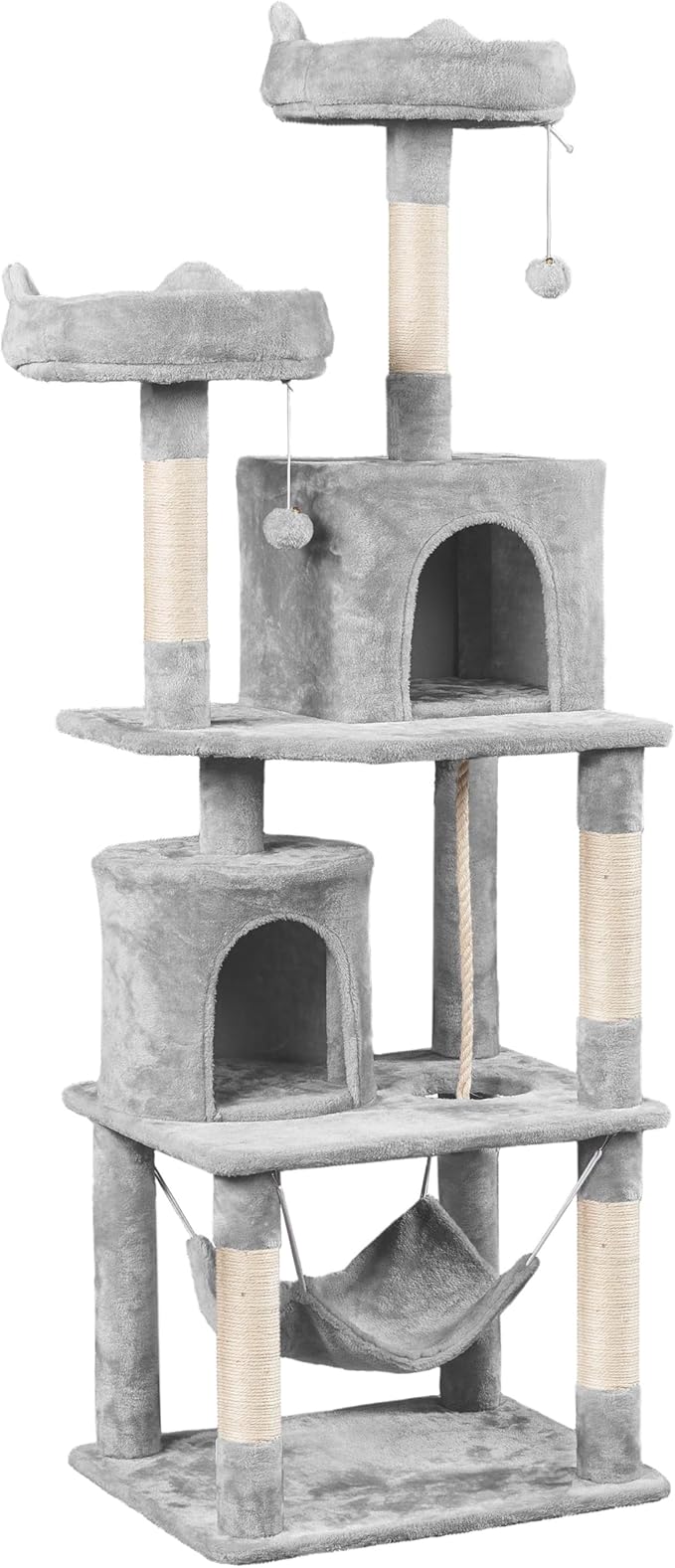 Topeakmart 62.2 inches Cat Tree, Cat Tower w/Double Condos, Scratching Posts & Hammock, Cat Activity Tree Kitten Play House
