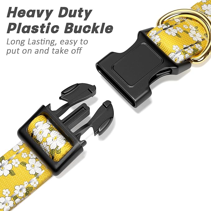 TMOODEL Reflective Dog Collar for Small Dogs, Cute Flower Theme Adjustable Heavy-Duty Nylon Puppy Collar for Boy and Girl Female, Soft Pet Accessories with Quick Release Buckle, Yellow
