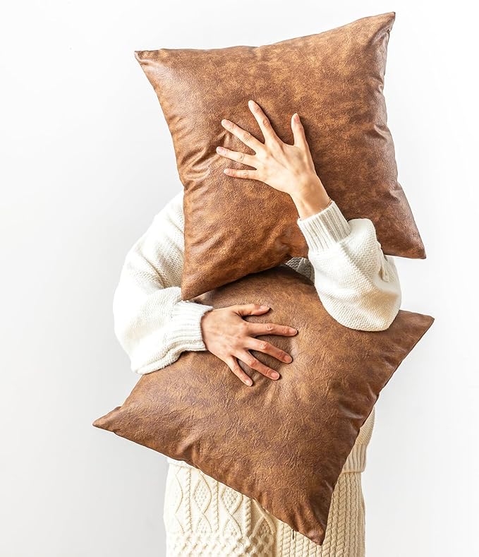 GEGELICA Pack of 2 Faux Leather Decorative Throw Pillow Covers 20X20 Inch