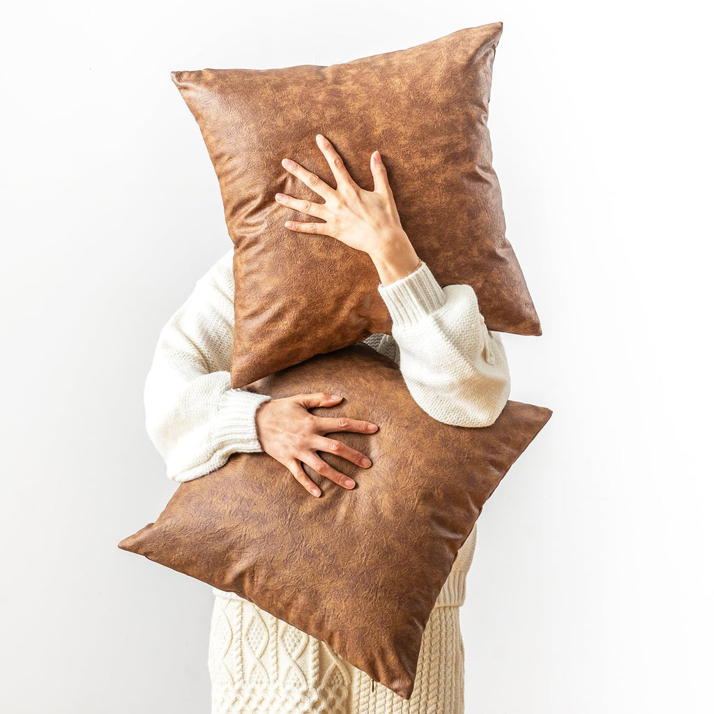 GEGELICA Pack of 2 Faux Leather Decorative Throw Pillow Covers 18X18 Inch
