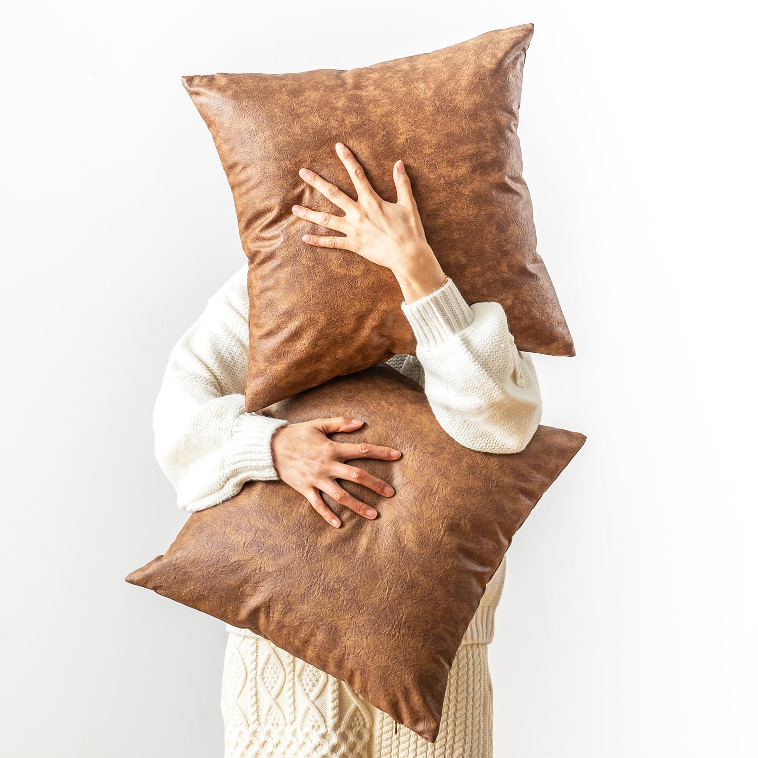 GEGELICA Pack of 2 Faux Leather Decorative Throw Pillow Covers 18X18 Inch