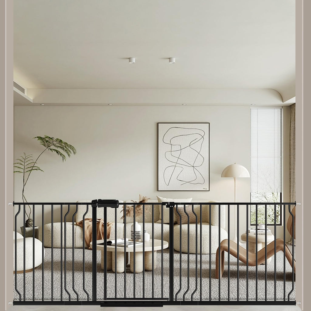 WAOWAO 71.65-85.03" Extra Wide Baby Gate Pressure Mounted 30" Tall Black