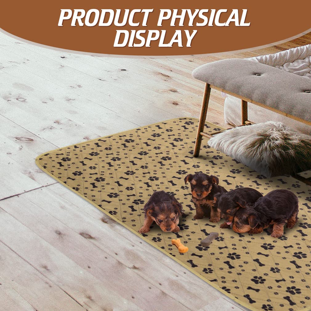 BINGPET Waterproof Dog Food Mat Non-Slip - 2 Pack Dog Bowl Mat Absorbent Pet Feeding Mats Washable Pee Pads for Puppies Cats, Bone & Paw Pattern 35.4" X 23.6"