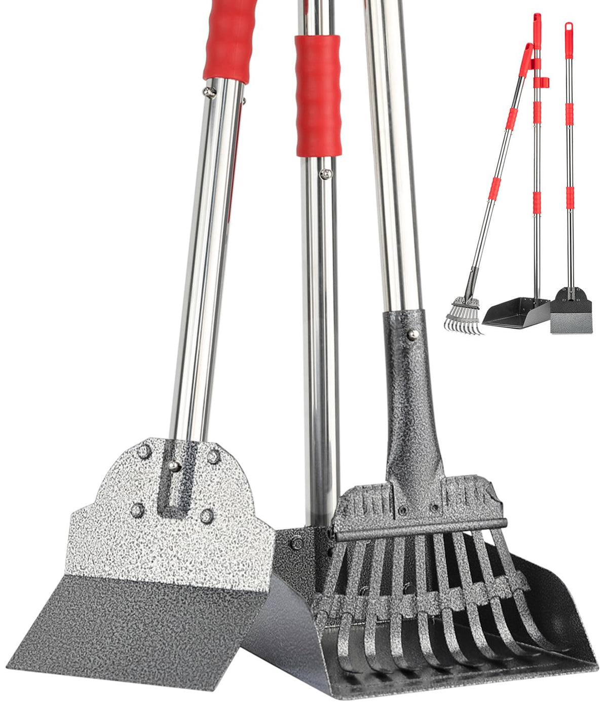 FUSBUNTY Long Handle Dog Pooper Scooper, Heavy Duty Stainless Steel Rake