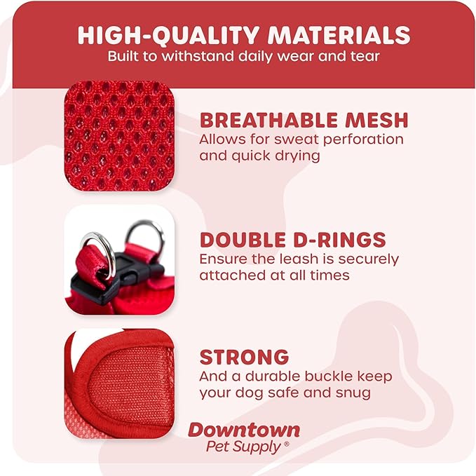 Downtown Pet Supply Step-in Dog Harness – No Pull, Adjustable Padded Mesh with Reflective Trim, Secure Buckle Strap – Comfortable & Breathable Small Dog Harness, Small, Red