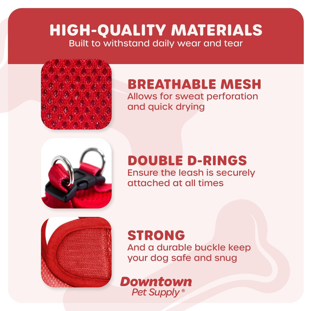Downtown Pet Supply Step-in Dog Harness – No Pull, Adjustable Padded Mesh with Reflective Trim, Secure Buckle Strap – Comfortable & Breathable Small Dog Harness, X-Small, Red
