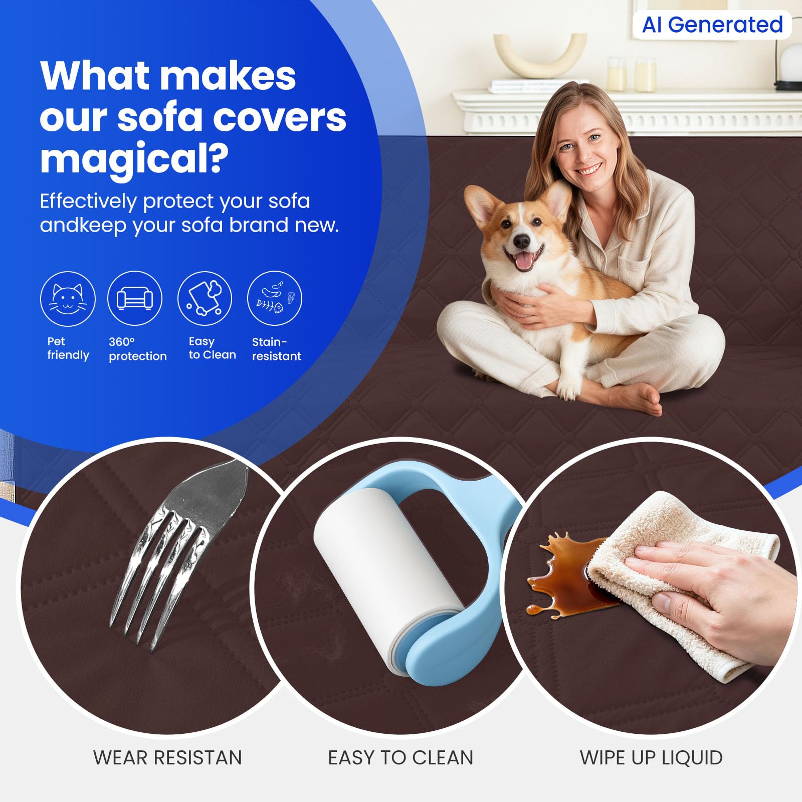 CYCMACO Waterproof Couch Covers for Pets, Waterproof Dog Bed Cover, Anti-Slip Soft Dog Blankets, Couch Cover for Dogs Washable, Pet Blanket for Puppy Large Dogs Cat (82x102 Inch, Coffee)