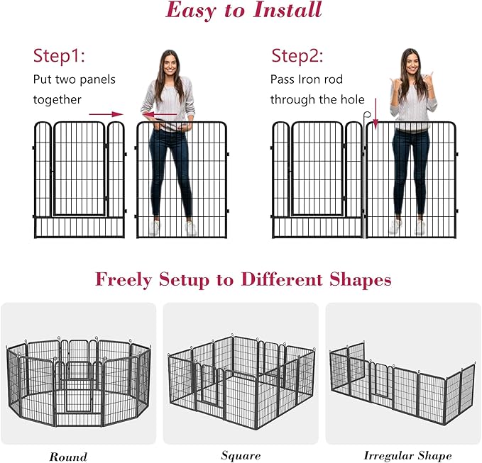 Dog Playpen 40 inch Dog Fence for Outdoor Indoor Use Heavy Duty Metal Dog Pen for Large Dogs, Rustproof Pet Playpen Portable Pet Fence Outdoor for Yard, RV Camping, Customizable, 24 Panels