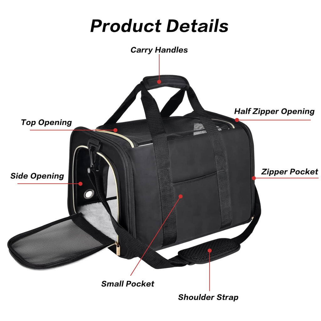 Petmolico Cat Carrier Soft-Sided Airline Approved, Medium,Black