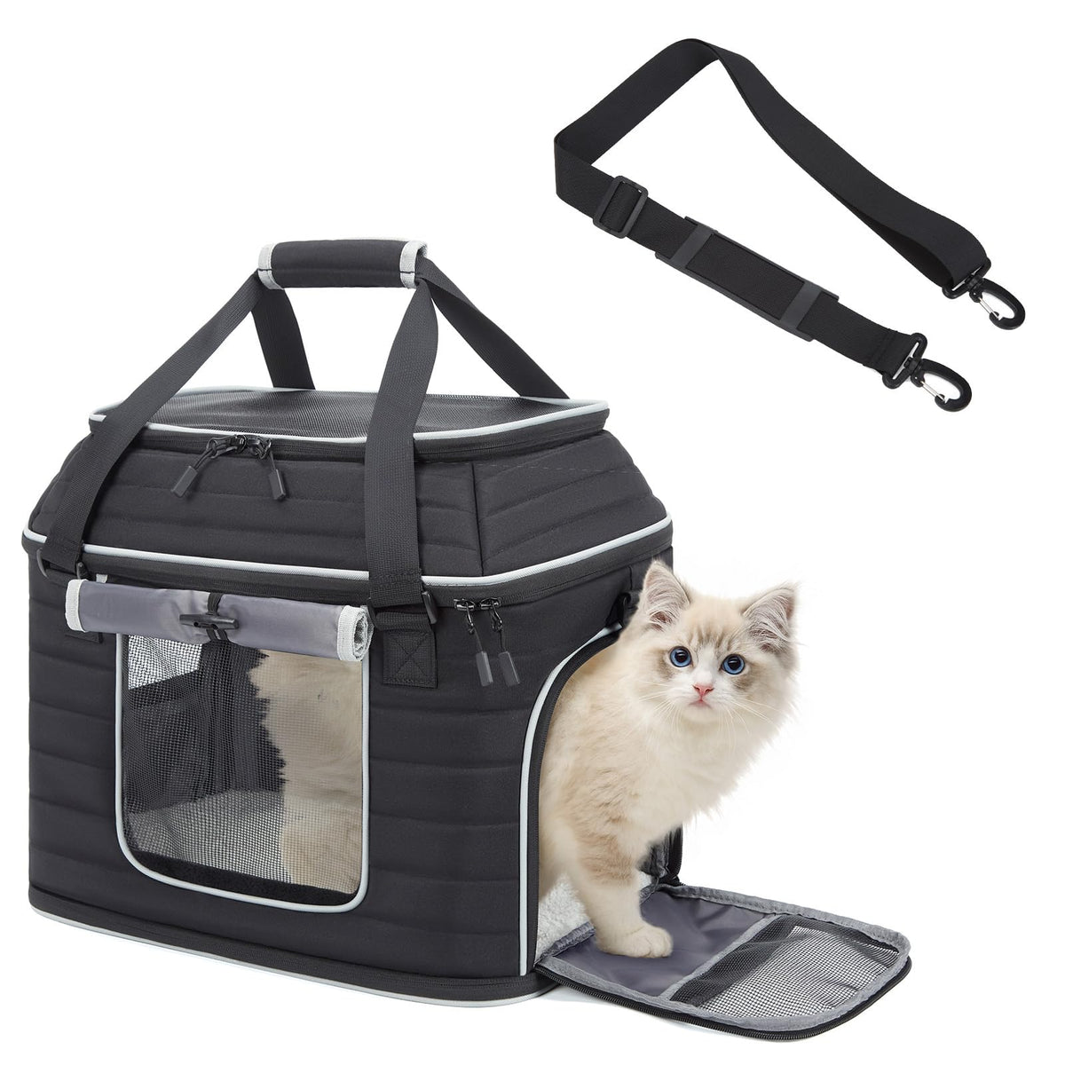Expandable Cat Dog Carrier: NOBLE DUCK Soft-Sided Pet Carrier Airline Approved Large Small Medium Collapsible Portable Travel Up to 25 Lbs Grey