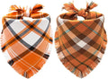 Fall Dog Bandanas 2PCS Large Plaid Tassels Halloween Thanksgiving Outfit