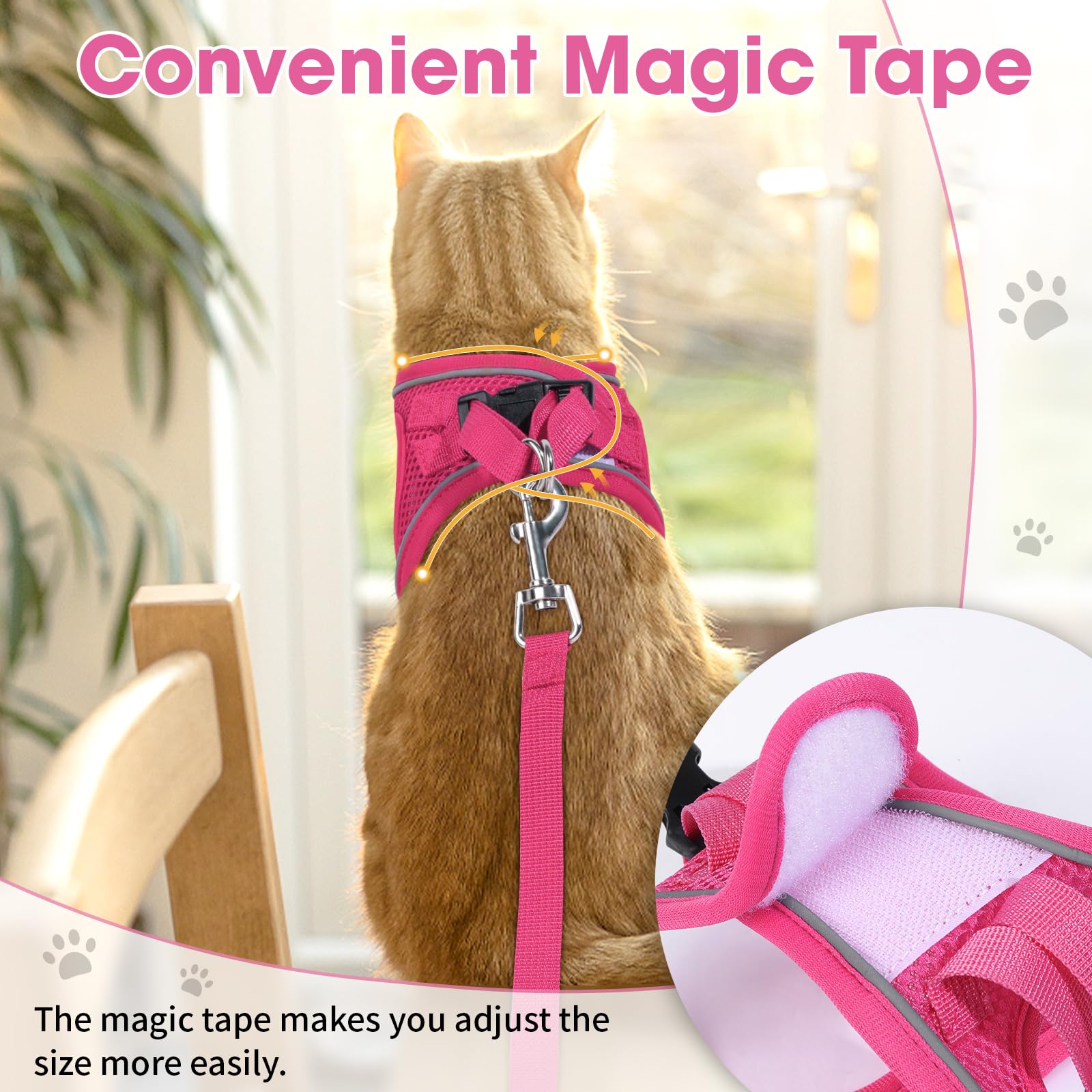 NCMAMA Cat Vest Harness and Leash Set, Escape Proof Kitten Harness Pink XS