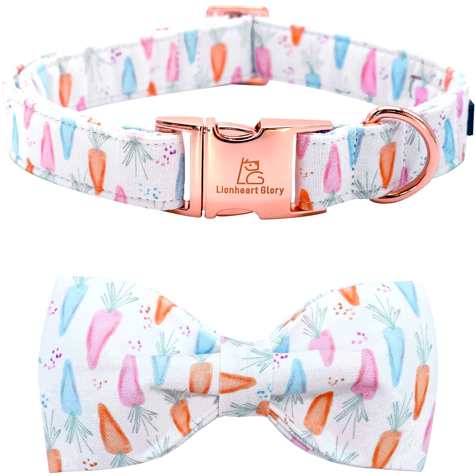 Lionheart glory Easter Dog Collar with Bow Tie Carrot Print Dog Collar Girl or Boy Soft Durable Adjustable Puppy Gift Collar Bows Spring Collar Dog Bow