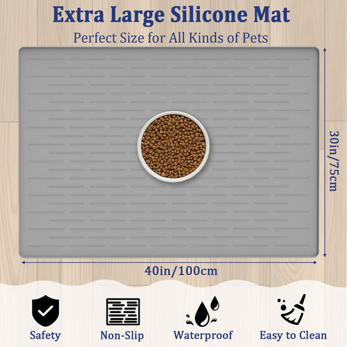 40"x30" XXL Silicone Dog Feeding Mat, 1.5MM Extra Thick Dog Bowl Mat for Food and Water, Large Non-Slip Placemat with High Edges for Dogs Bowls, Easy to Clean, Dark Gray