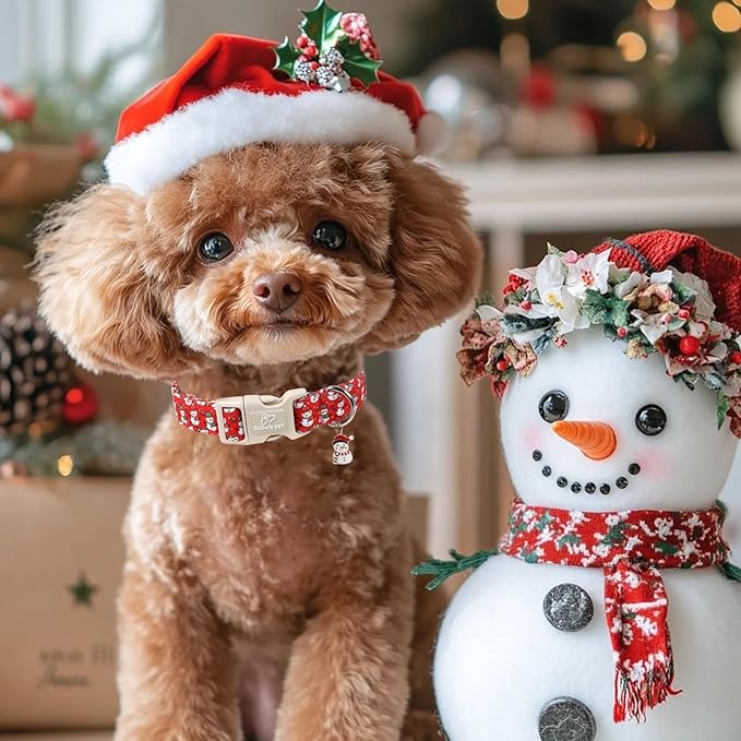 Babole Pet Christmas Dog Collar - Cute Red Snowman Christmas Puppy Collar with Safety Buckle, Soft Adjustable Holiday Dog Collars for Small Medium Large Dogs XL