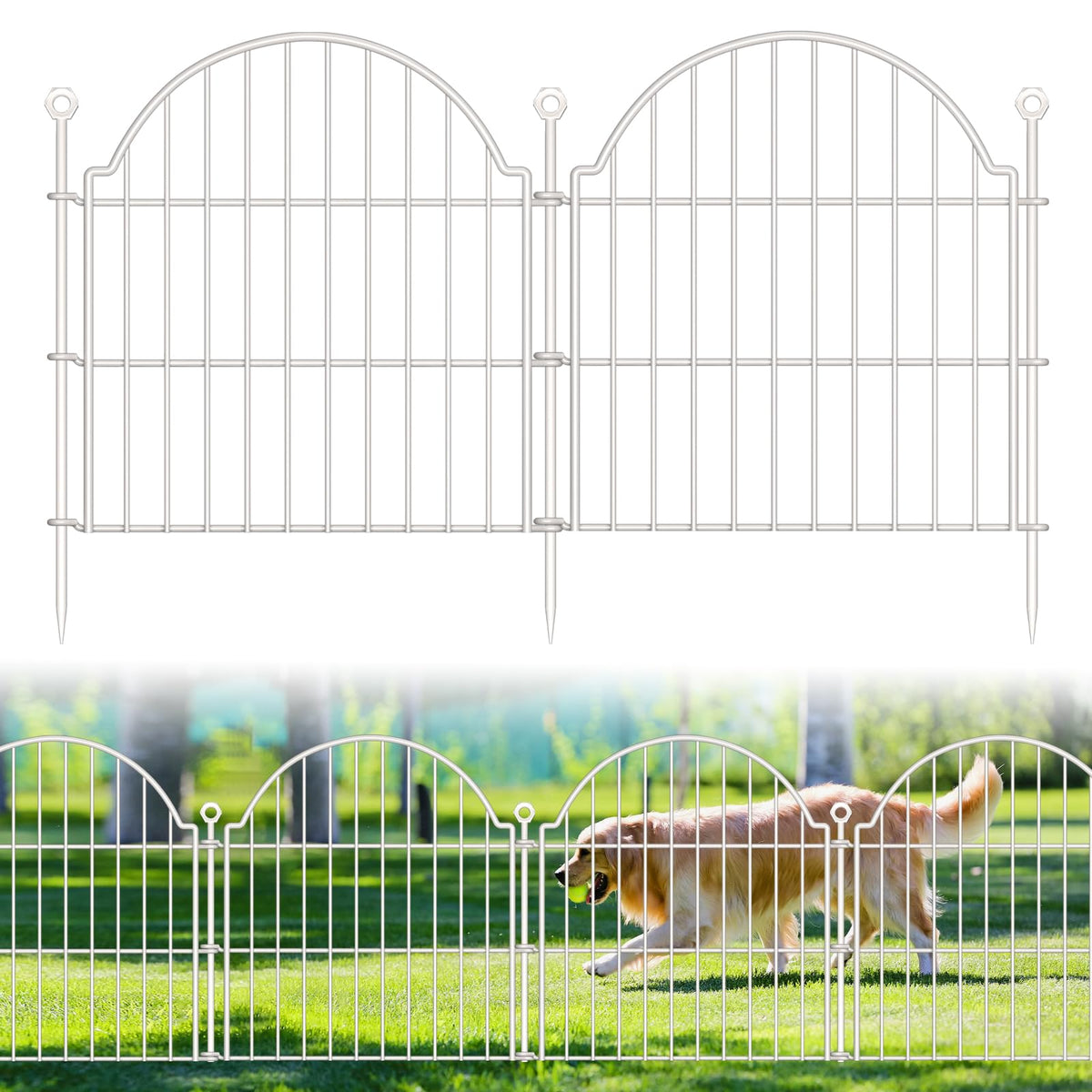 10 Panels No Dig Decorative Garden Fence for Yard, 24in(H) x 20ft(L), White