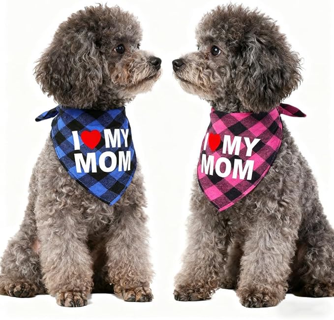 GreenJoy Cute Plaid Dog Bandana – Washable Pet Triangle Scarf for Small, Medium, Large Dogs and Cats, Adjustable Pet Accessory for Birthday, Wedding and Christmas (Pink (Mom), Small)