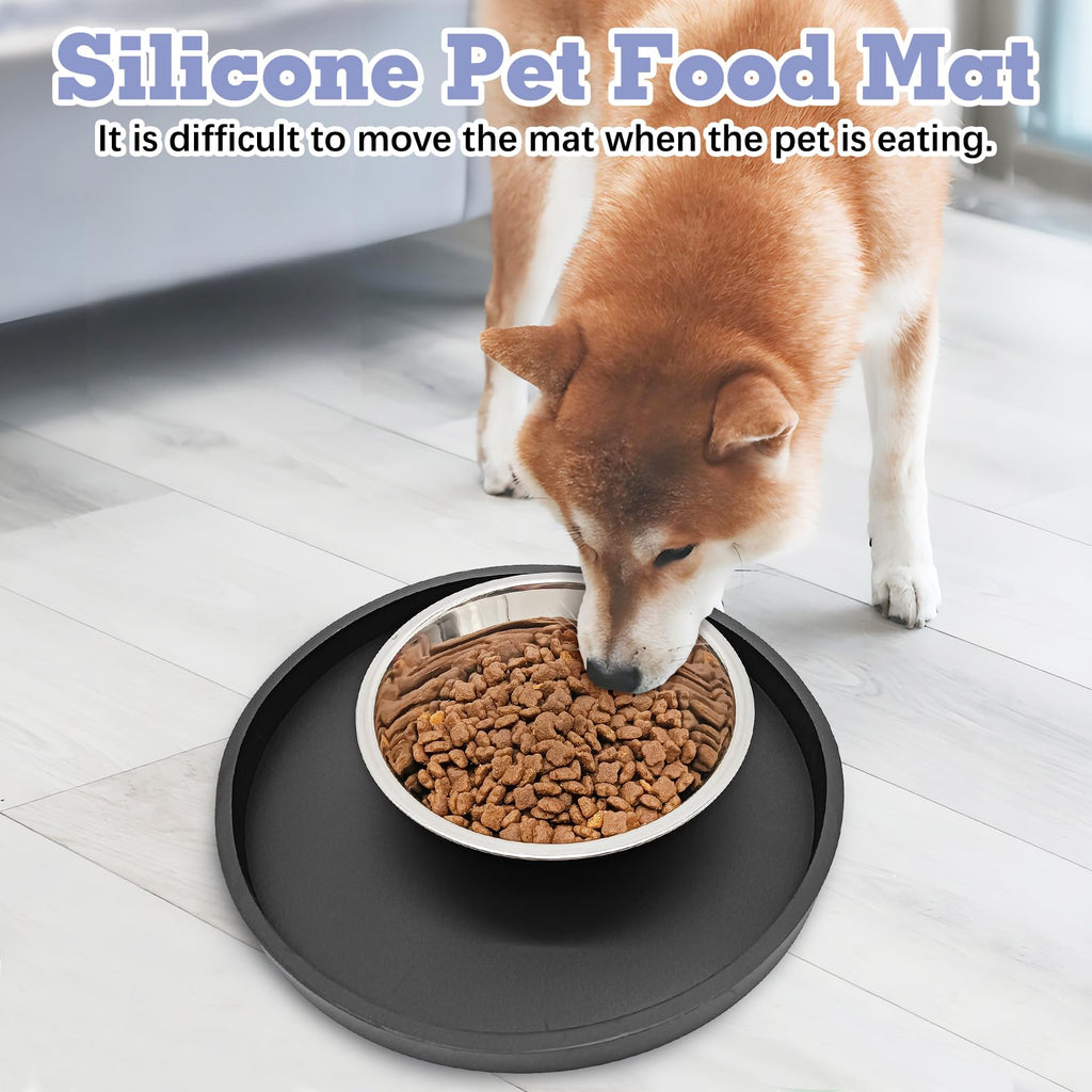 BNOSDM 2 PCS Dog Feeding Mat Black Silicone Pet Food Mats Waterproof for Dog Cat Bowl Placemats Nonslip Cat Food Mat for Small and Medium Cats and Dogs (9.1in)
