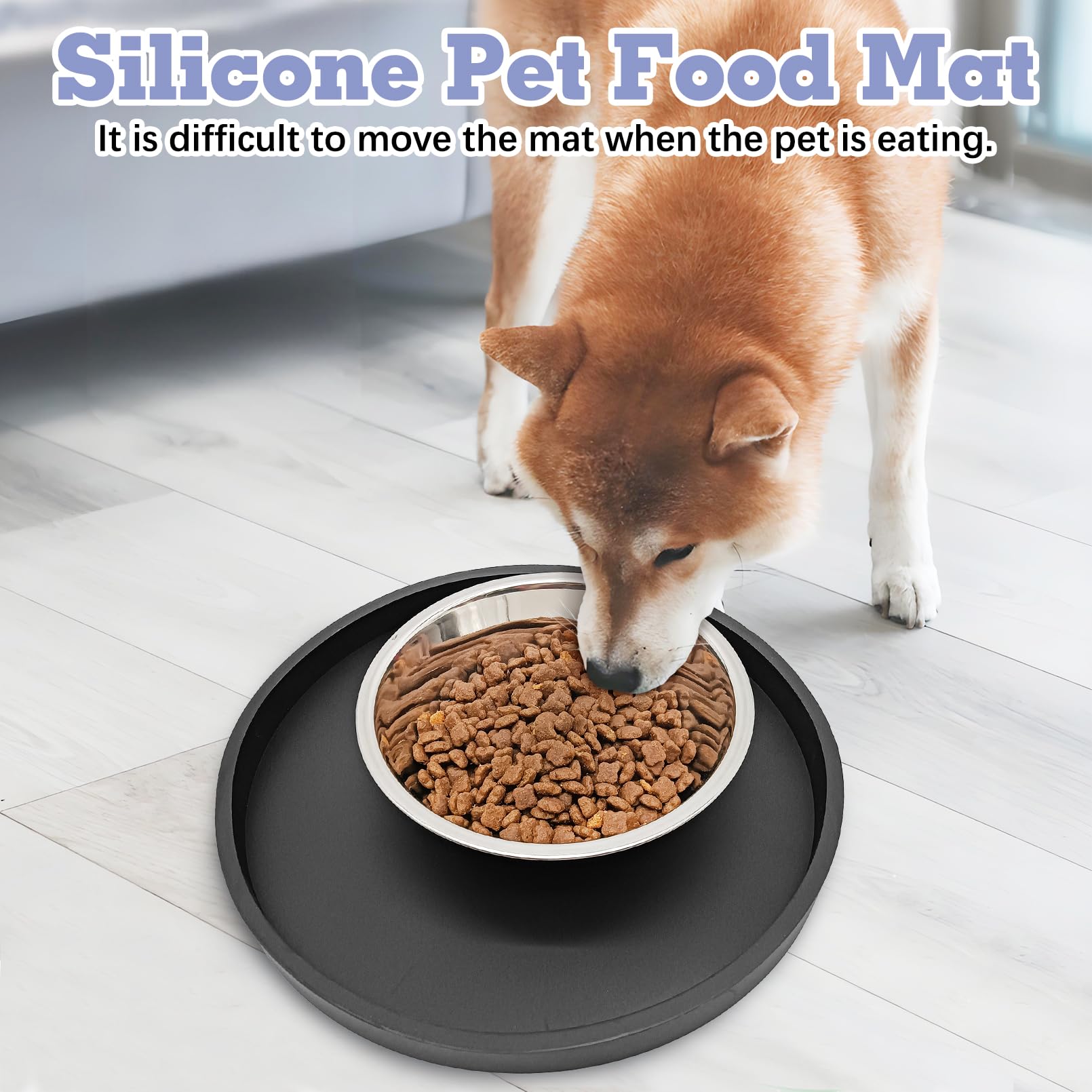 BNOSDM 2 PCS Dog Feeding Mat Black Silicone Pet Food Mats Waterproof for Dog Cat Bowl Placemats Nonslip Cat Food Mat for Small and Medium Cats and Dogs (9.1in)