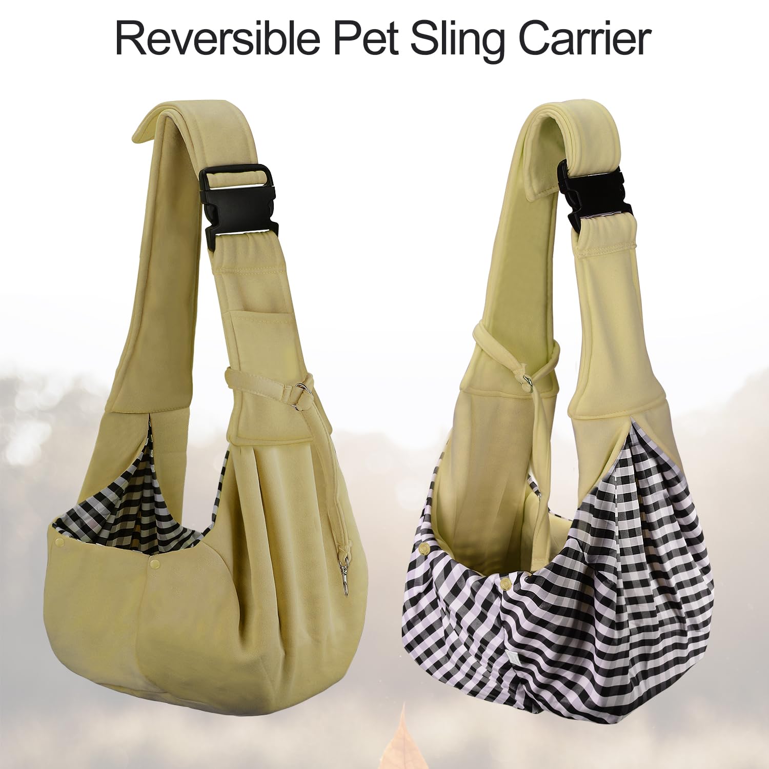 PETLOFT Reversible Dog Cat Sling Carrier, Small Dog Carrier, Adjustable Dog Sling, Hands Free Cross Body Carrier with Collar Hook for Dog/Cat/Bunny up to 11lb(Khaki)