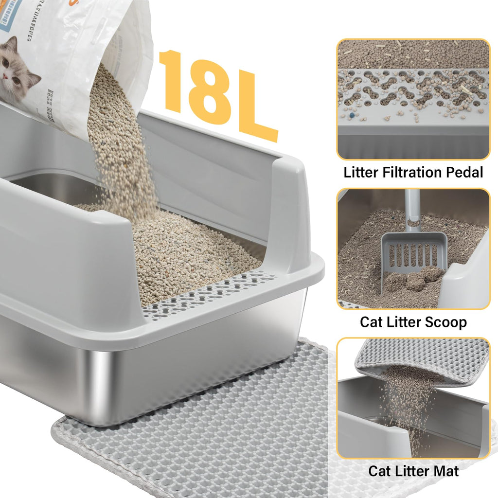 Exovyn Stainless Steel Litter Box with Lid,Kitten Litter Box for Small Cats