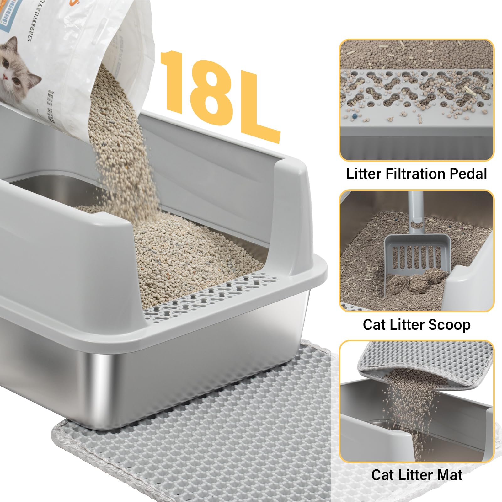 Exovyn Stainless Steel Litter Box with Lid,Kitten Litter Box for Small Cats