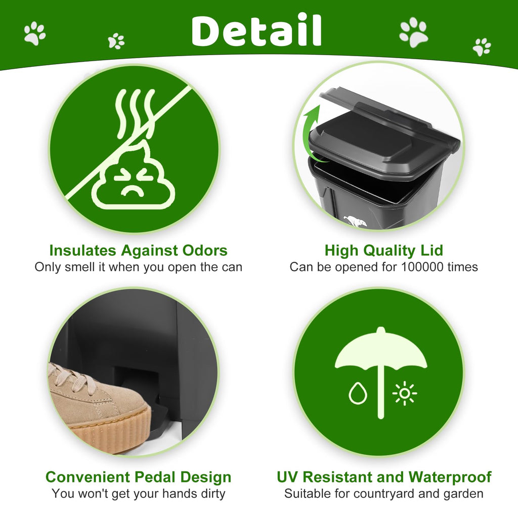 Dog Poop Trash Can Outside - 20L/5Gal Large Outdoor Trash Can with Lid