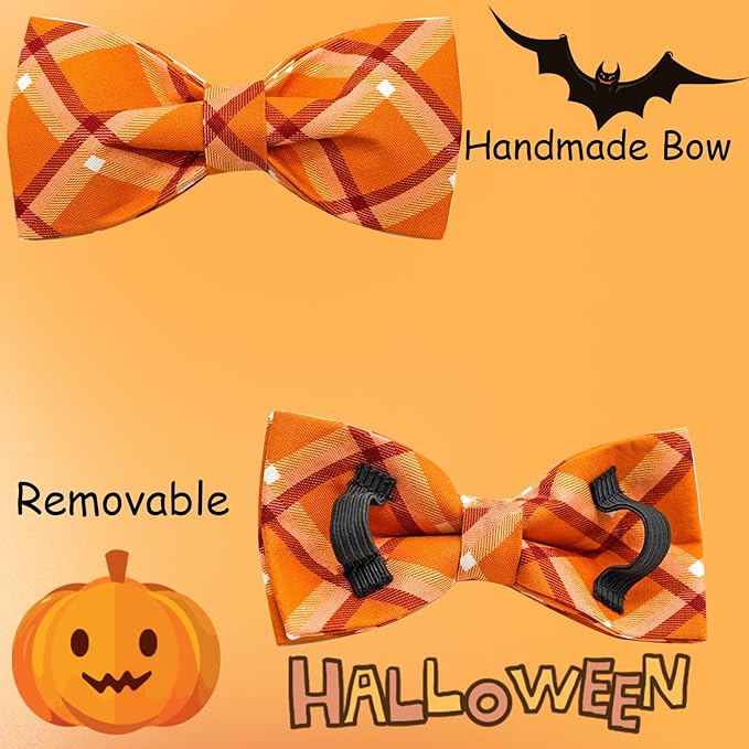Bobo Rainbow Fall Dog Collar, Pet Collar Bow Orange Plaid Collars Girl Boy Holiday Pet Collars Gift Bow Dog Collar Cute Soft Puppy Collars for Large Dogs