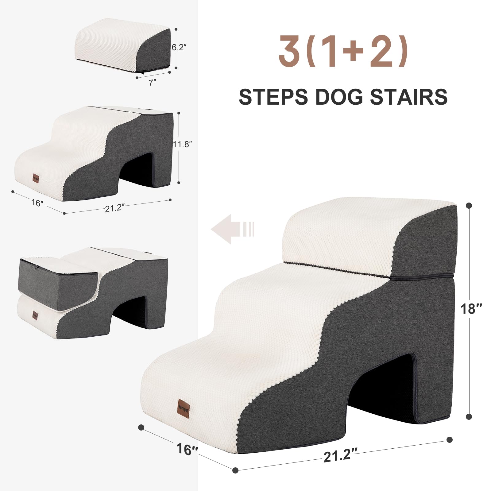 Garnpet Dog Stairs for Couch Sofa and Chair with Tunnel, 3-Step Dog Steps for Small Dogs and Cats, Non-Slip Indoor Pet Step, Beige