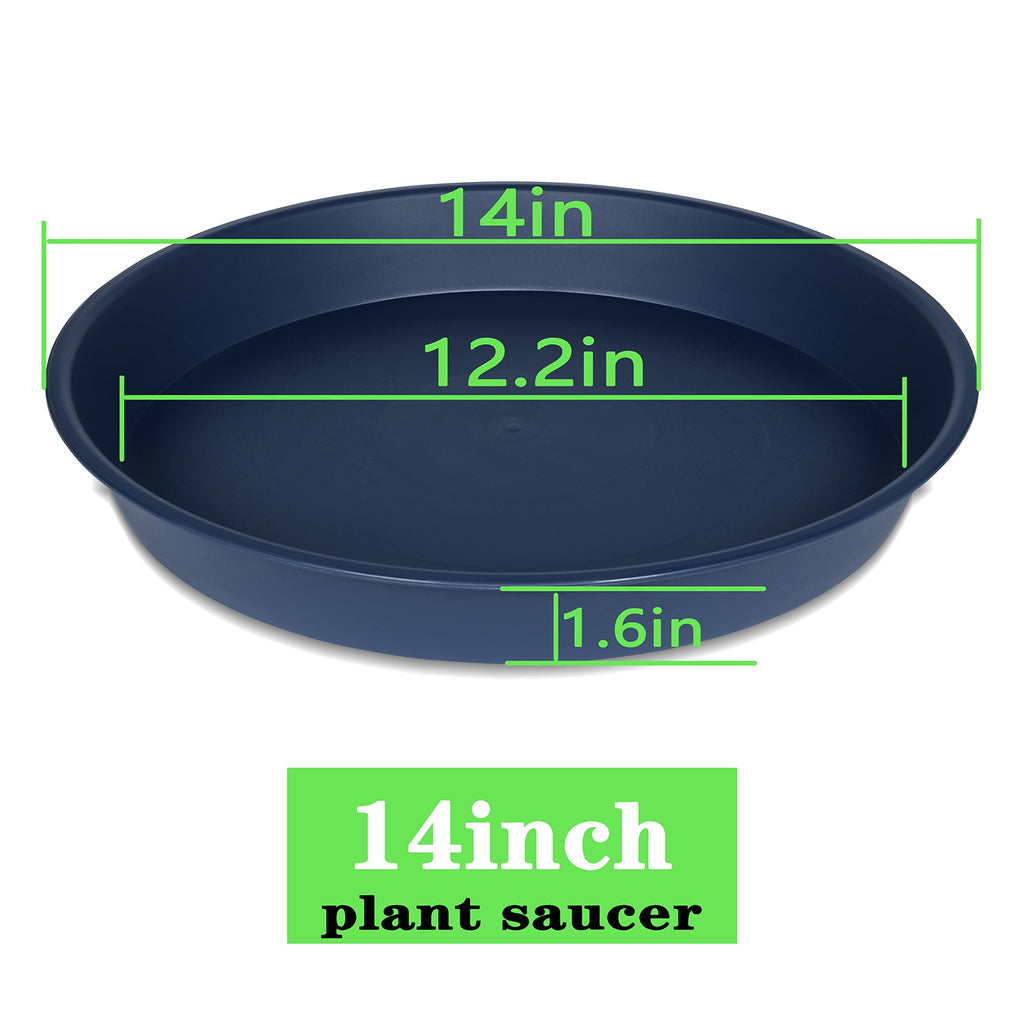 Bleuhome 4 Pack of 14 inch Plant Saucers Bird Bath Bow Round, Plastic Plant Saucer Tray for Pots, White Planters for Indoor Plants, Plant Trays for Planter 12-15" (14", Blue)